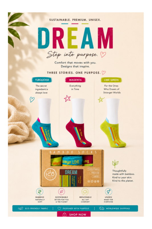 Bamboo  Low-Cut Crew Socks - Set of 3 | DREAM | Ultra-Soft, Breathable