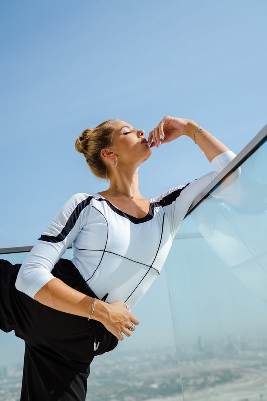 Noura Contour Leotard | 3/4 Sleeve Sculpting Dance & Swim Leotard | ECONYL®